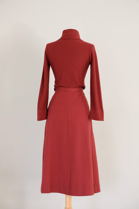 Designer Vintage 1970's Cabernet Red Wool Knit Set by Sonia Rykiel / S