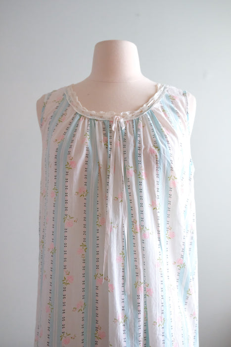 Darling 1950's Baby Pink & Blue Night Gown  / Sz SM