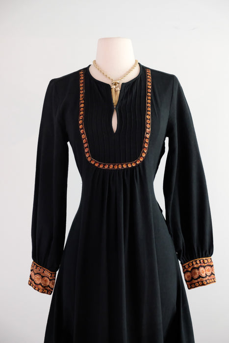 Vintage 1970's Cotton Block Print Maxi Dress Made in India / SM