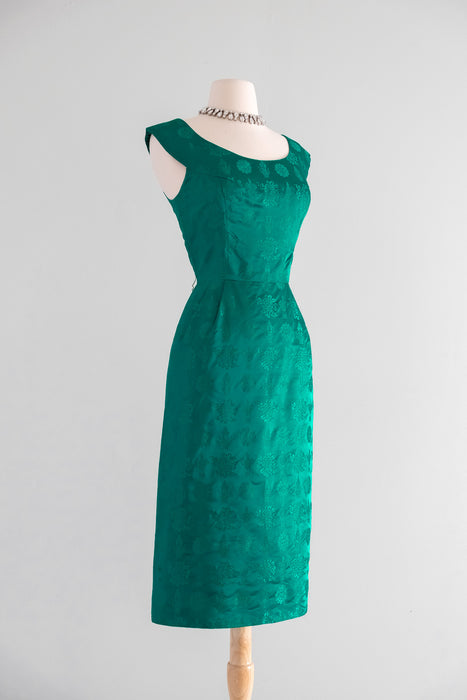 Perfect 1960's Jade Green Brocade Cocktail Dress / Sz S/M