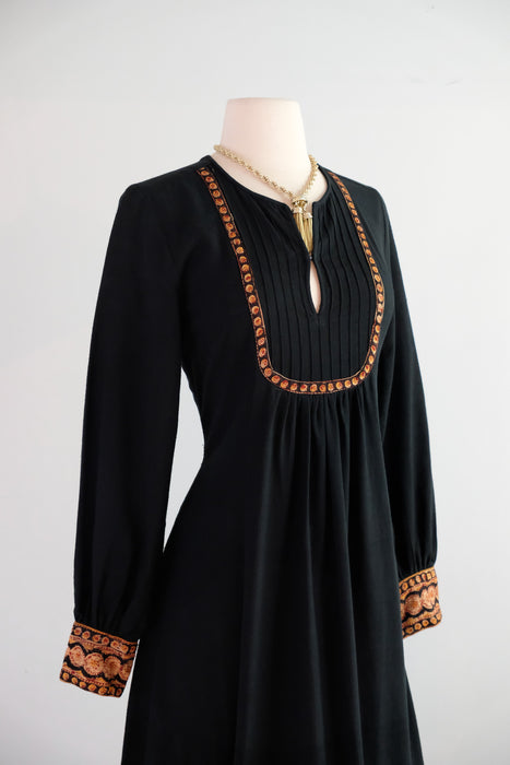 Vintage 1970's Cotton Block Print Maxi Dress Made in India / SM