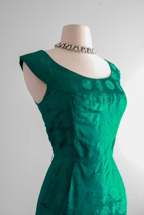 Perfect 1960's Jade Green Brocade Cocktail Dress / Sz S/M