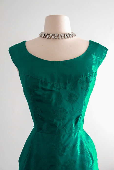 Perfect 1960's Jade Green Brocade Cocktail Dress / Sz S/M