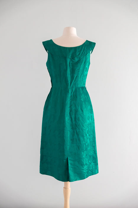 Perfect 1960's Jade Green Brocade Cocktail Dress / Sz S/M