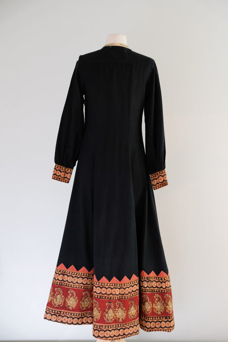 Vintage 1970's Cotton Block Print Maxi Dress Made in India / SM