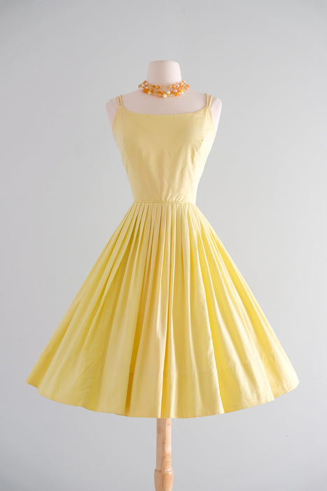 Adorable 1950's Lemony Yellow Cotton Sundress / Sz SM