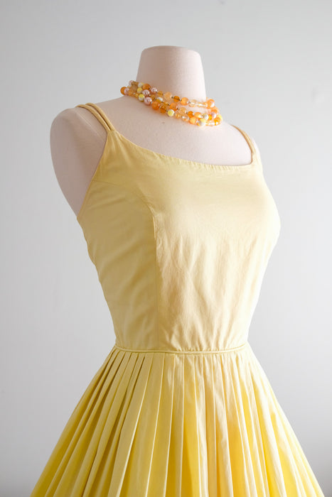 Adorable 1950's Lemony Yellow Cotton Sundress / Sz SM