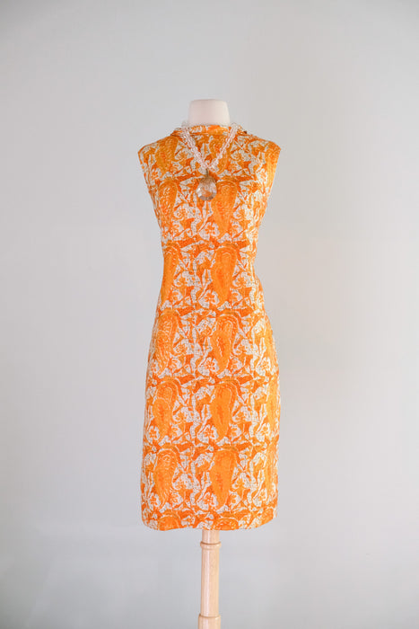 Vintage 1960's Orange Silk Paisley Shift Dress / ML