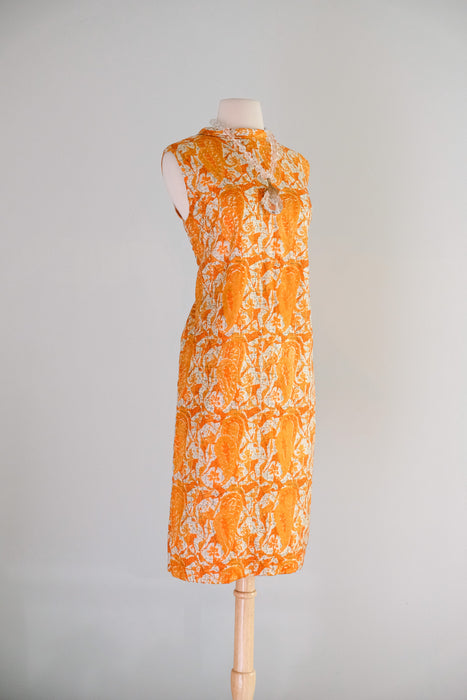 Vintage 1960's Orange Silk Paisley Shift Dress / ML