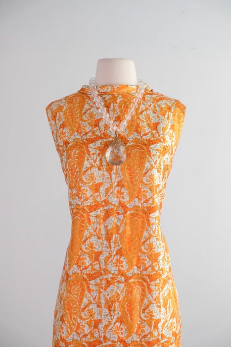 Vintage 1960's Orange Silk Paisley Shift Dress / ML