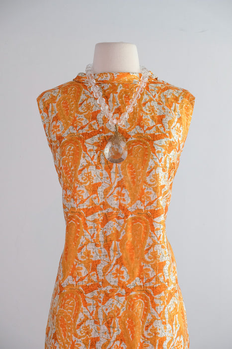 Vintage 1960's Orange Silk Paisley Shift Dress / ML