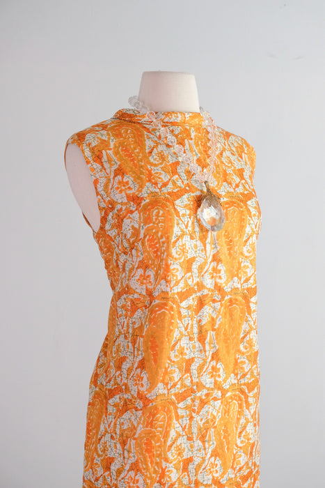 Vintage 1960's Orange Silk Paisley Shift Dress / ML