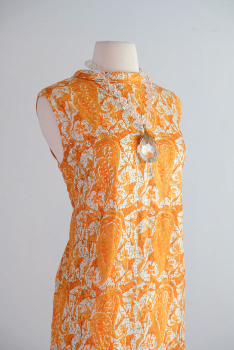 Vintage 1960's Orange Silk Paisley Shift Dress / ML