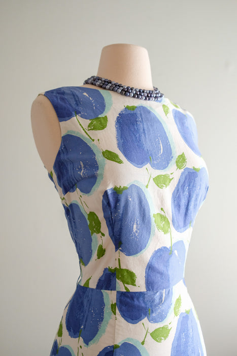 Sweet 1960's Blue Apple Cotton Dress / Sz M