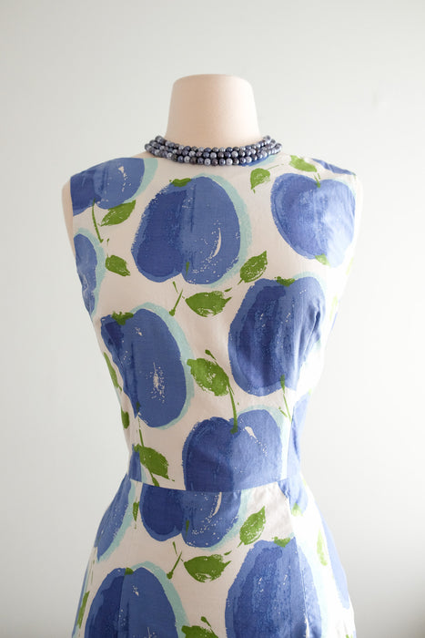 Sweet 1960's Blue Apple Cotton Dress / Sz M