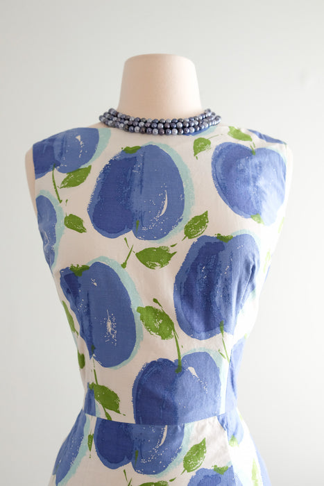 Sweet 1960's Blue Apple Cotton Dress / Sz M