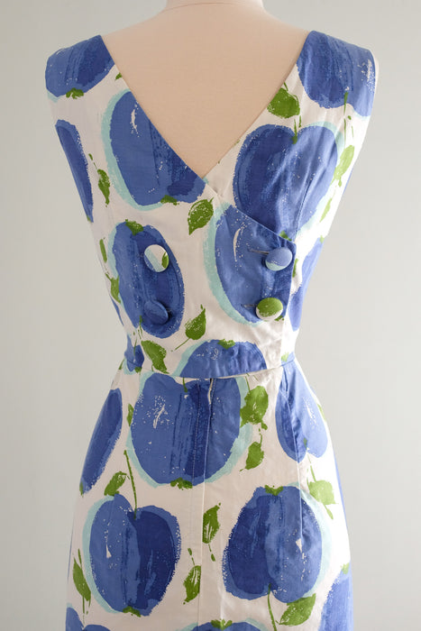 Sweet 1960's Blue Apple Cotton Dress / Sz M