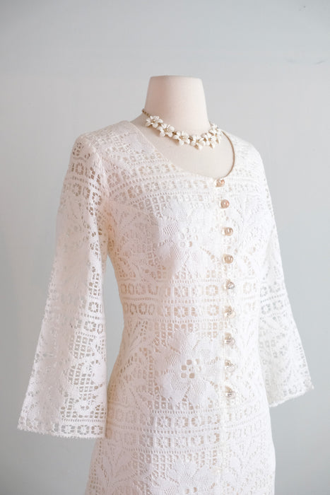 Vintage 1960’s Ivory Crochet Cotton Lace Mini Dress by Siro / S