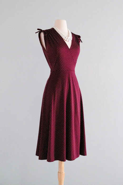 Fabulous 1970's Fredricks of Hollywood Maroon Polka Dot Wrap Dress / Sz SM