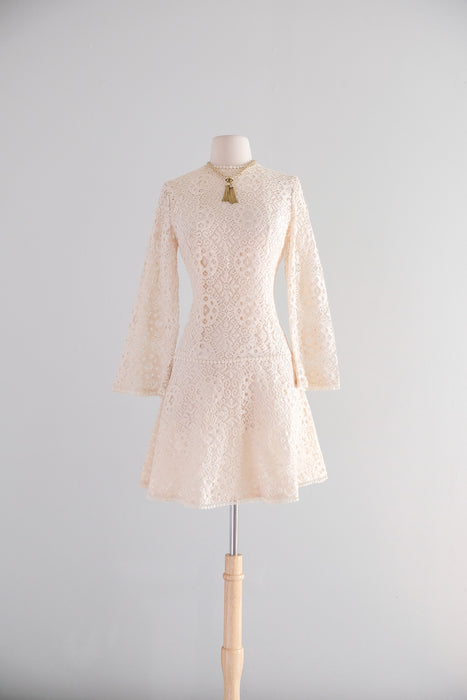 Darling Vintage 1960's Ivory Lace Mini Dress / S