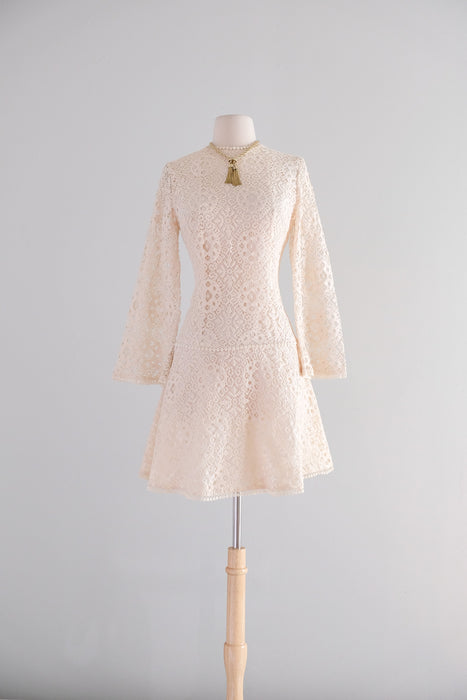 Darling Vintage 1960's Ivory Lace Mini Dress / S