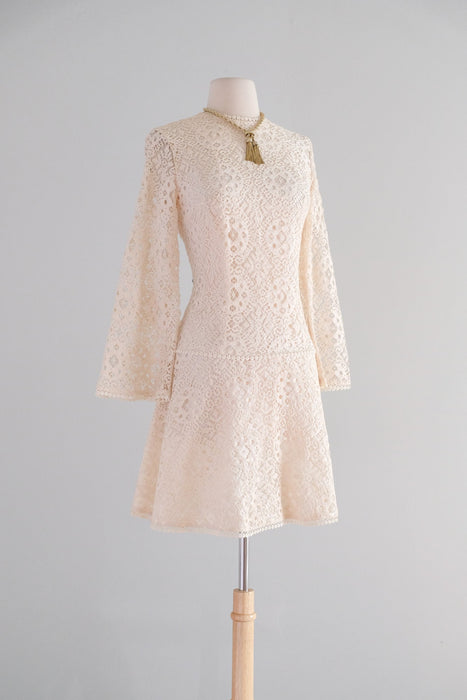 Darling Vintage 1960's Ivory Lace Mini Dress / S