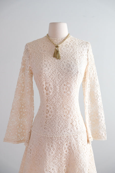 Darling Vintage 1960's Ivory Lace Mini Dress / S