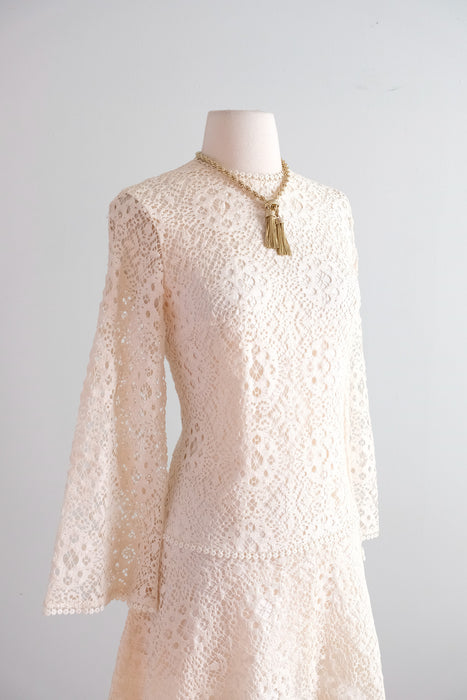 Darling Vintage 1960's Ivory Lace Mini Dress / S