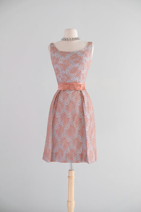 Vintage 1960's Hydrangea Blue & Toffee Lace Party Dress by Jr. Theme / XS