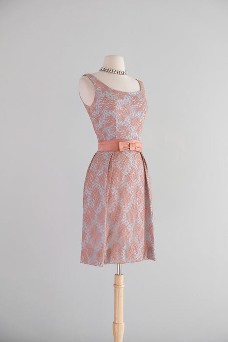 Vintage 1960's Hydrangea Blue & Toffee Lace Party Dress by Jr. Theme / XS