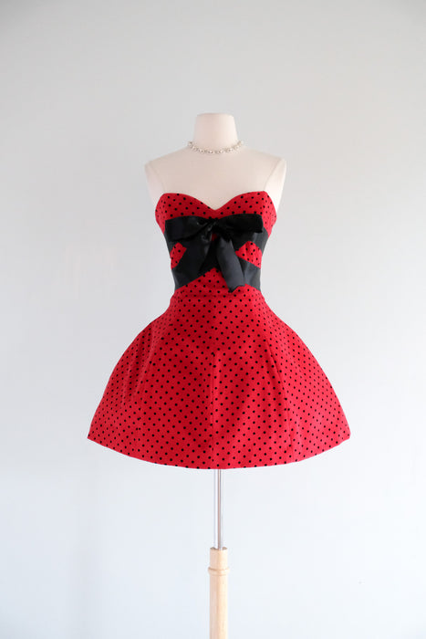 Vintage 1990's Red & Black Polka Dot Strapless Mini Dress by Oliver Va Xtabay Vintage Vintage 1990's Red & Black Polka Dot Strapless Mini Dress by Oliver Va Xtabay Vintage
