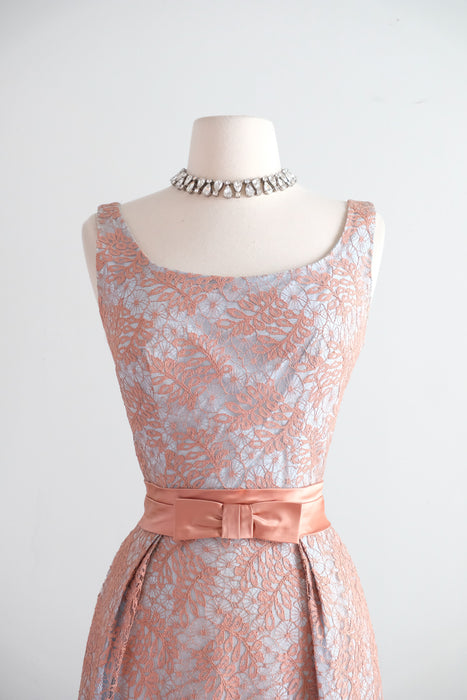 Vintage 1960's Hydrangea Blue & Toffee Lace Party Dress by Jr. Theme / XS