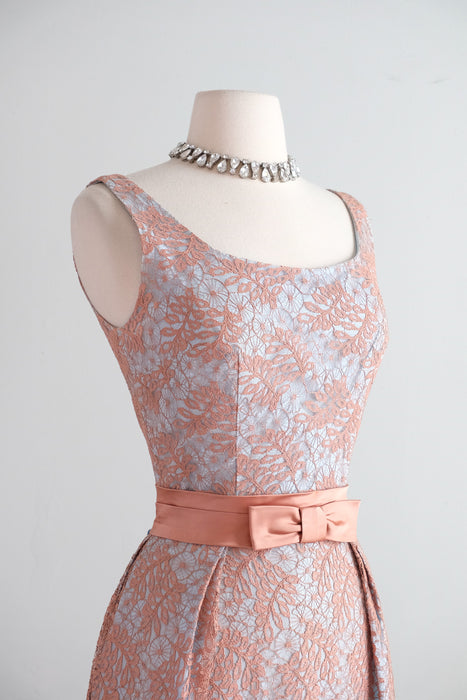 Vintage 1960's Hydrangea Blue & Toffee Lace Party Dress by Jr. Theme / XS