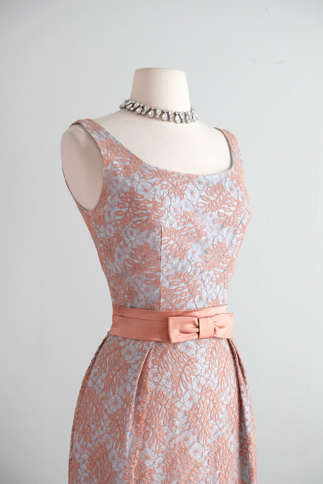 Vintage 1960's Hydrangea Blue & Toffee Lace Party Dress by Jr. Theme / XS