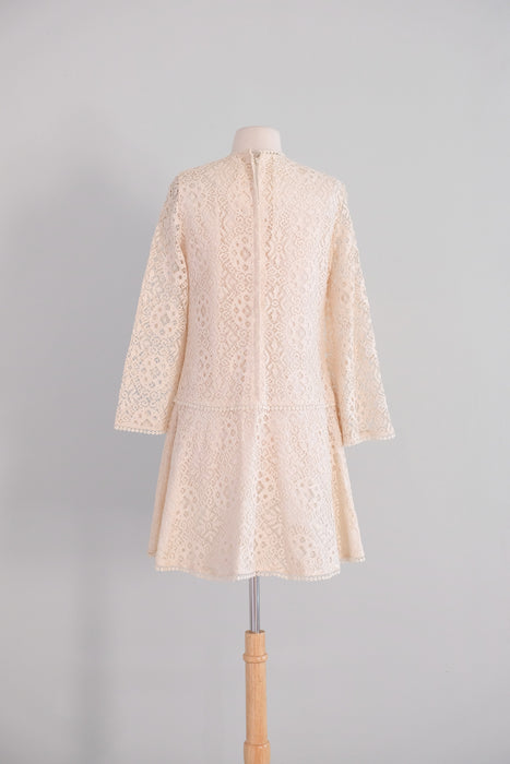 Darling Vintage 1960's Ivory Lace Mini Dress / S
