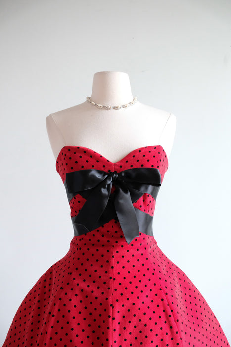 Vintage 1990's Red & Black Polka Dot Strapless Mini Dress by Oliver Va Xtabay Vintage Vintage 1990's Red & Black Polka Dot Strapless Mini Dress by Oliver Va Xtabay Vintage