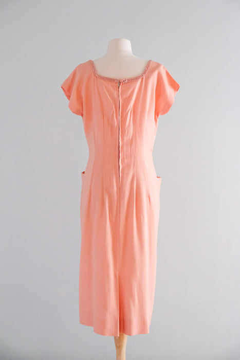 Charming 1950's Just Peachy Wiggle Dress / Sz M