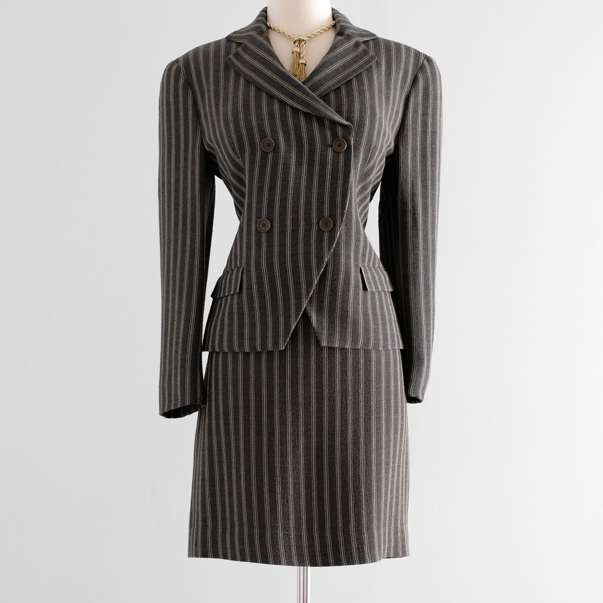 Vintage Early 1990's Charcoal Pinstripe Dress Suit by Giorgio