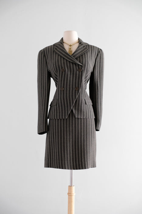 Vintage Early  1990's Charcoal Pinstripe Dress Suit by Giorgio Armani / M