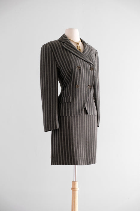 Vintage Early  1990's Charcoal Pinstripe Dress Suit by Giorgio Armani / M