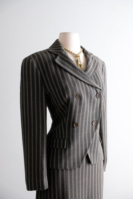 Vintage Early  1990's Charcoal Pinstripe Dress Suit by Giorgio Armani / M