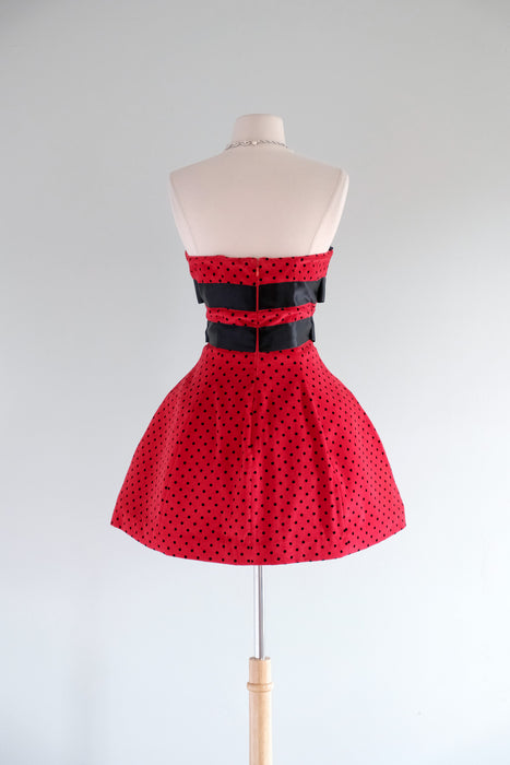 Vintage 1990's Red & Black Polka Dot Strapless Mini Dress by Oliver Va Xtabay Vintage Vintage 1990's Red & Black Polka Dot Strapless Mini Dress by Oliver Va Xtabay Vintage