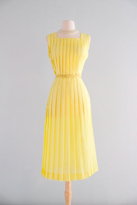 Prim 1960's Super Pleated Pastel Yellow Day Dress / Sz S