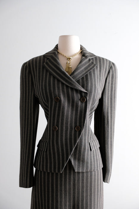 Vintage Early  1990's Charcoal Pinstripe Dress Suit by Giorgio Armani / M