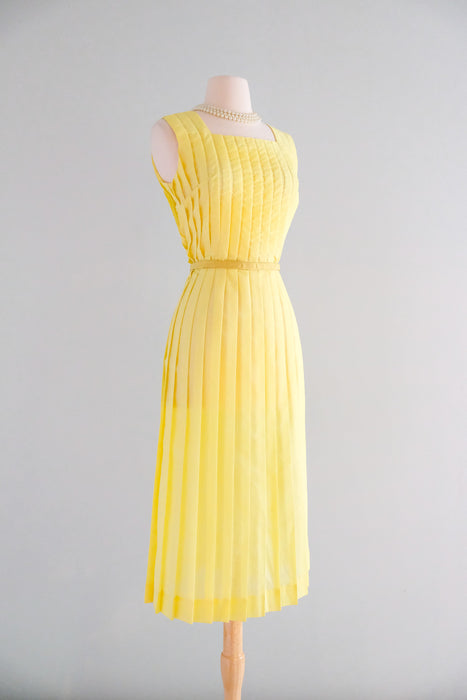 Prim 1960's Super Pleated Pastel Yellow Day Dress / Sz S