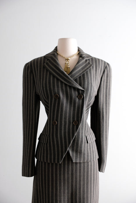 Vintage Early  1990's Charcoal Pinstripe Dress Suit by Giorgio Armani / M