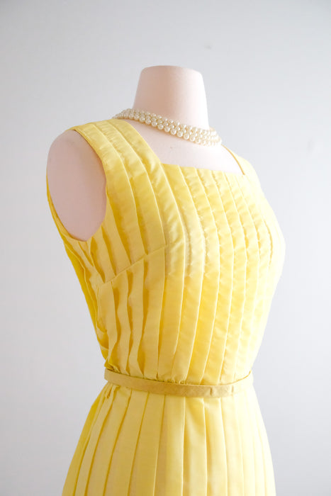 Prim 1960's Super Pleated Pastel Yellow Day Dress / Sz S