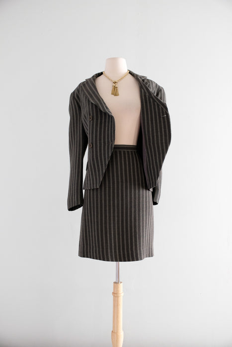 Vintage Early  1990's Charcoal Pinstripe Dress Suit by Giorgio Armani / M