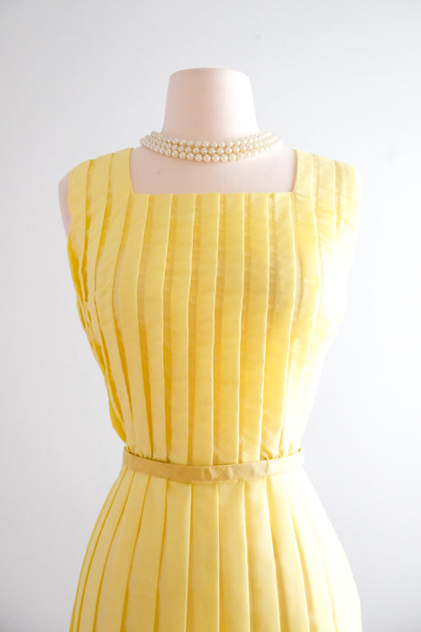 Prim 1960's Super Pleated Pastel Yellow Day Dress / Sz S