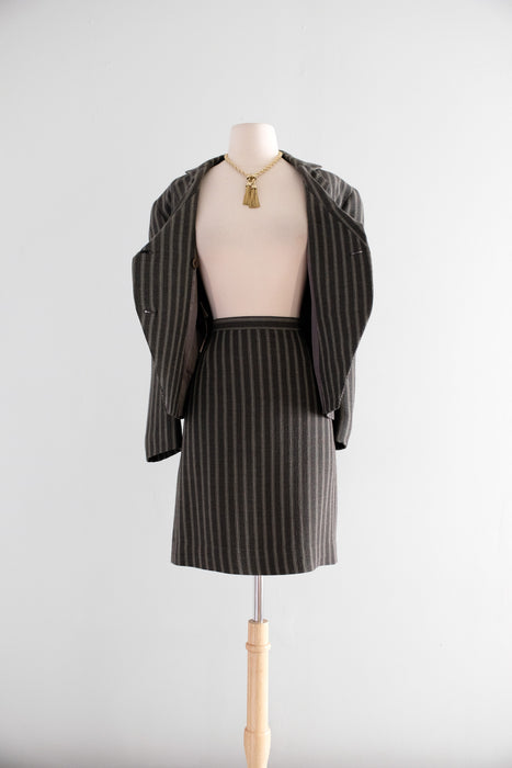 Vintage Early  1990's Charcoal Pinstripe Dress Suit by Giorgio Armani / M